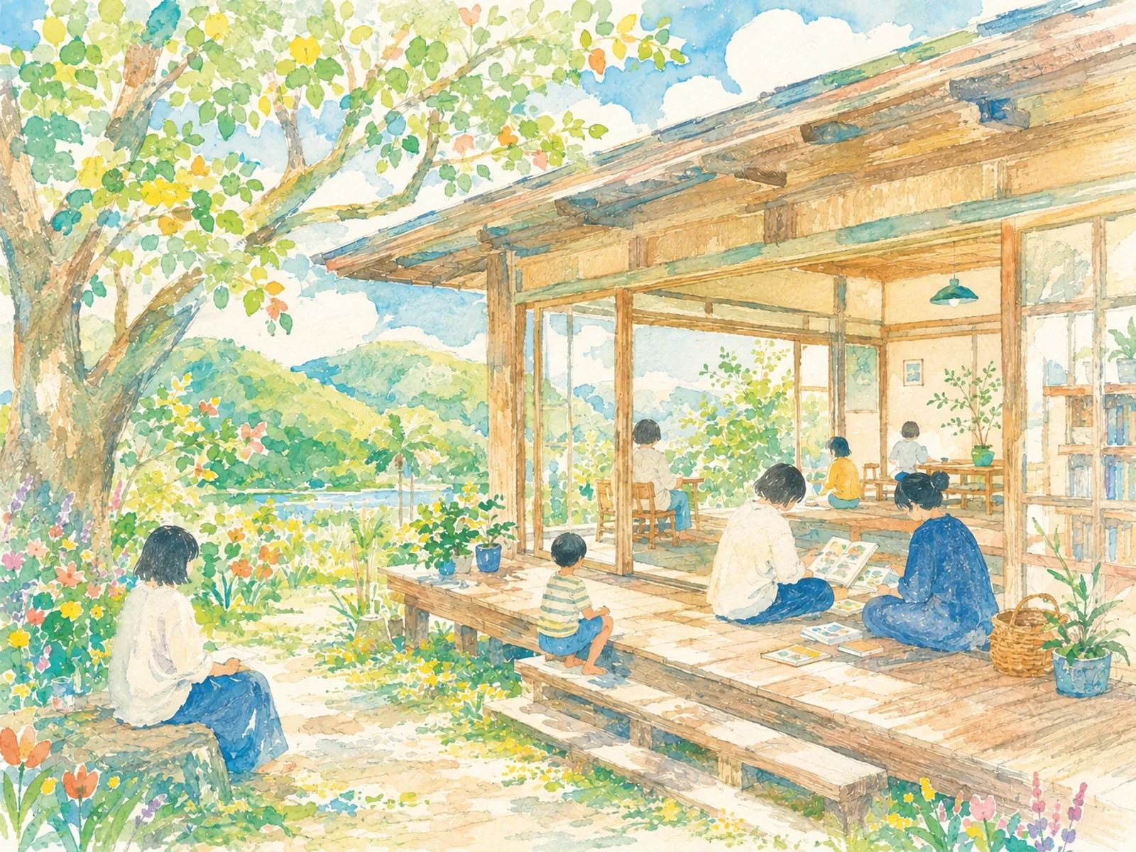 高知の自然の中にある、縁側のような開かれた小さな学び場。大人と子どもが自然に混ざる。